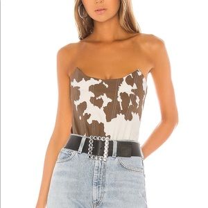 Miaou Leia Corset. Brown and white cow print.
